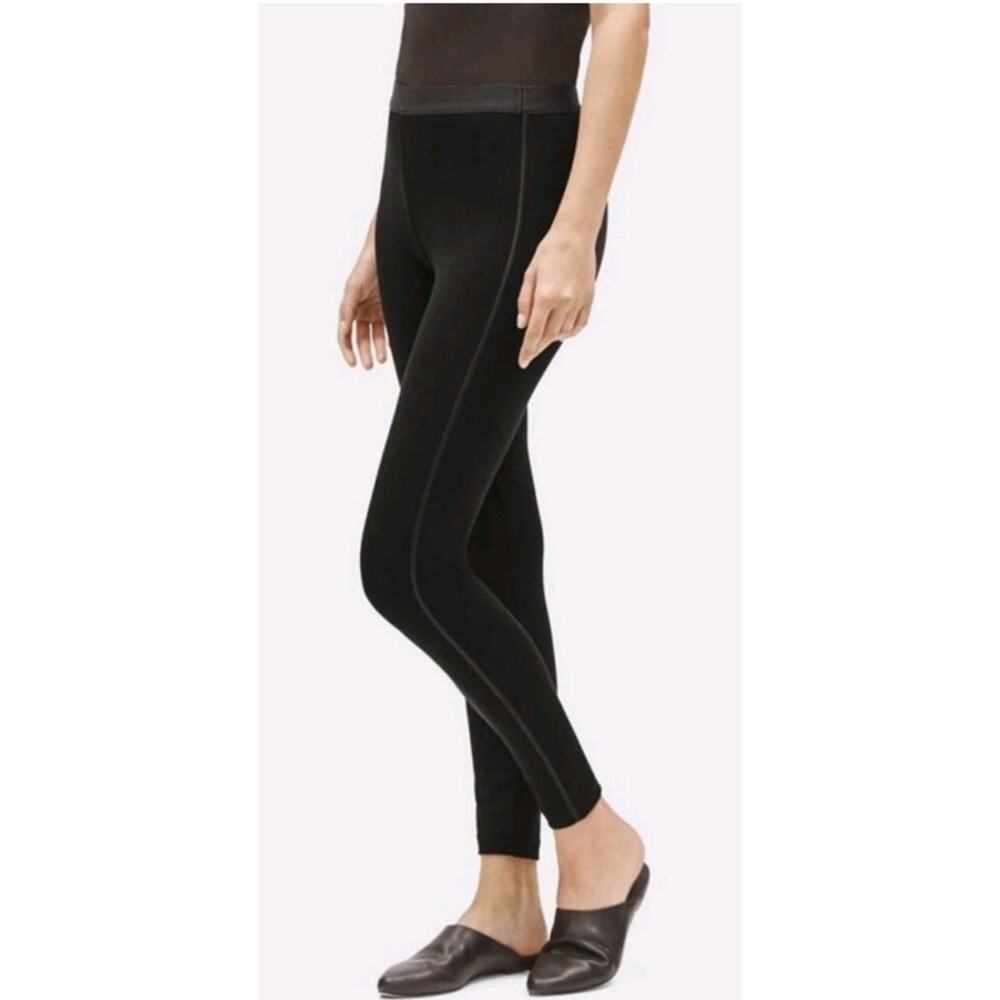 Eileen Fisher Black Tencel Ponte Satin Side Trim Leggings | S | NWT Contemporary
